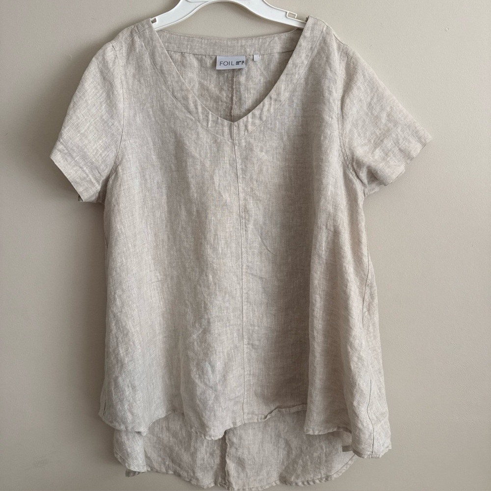 FOIL Women’s Linen Top Cream Ivory Sz 6 Lagenlook Flowy Loose Shirt